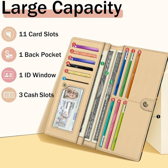 Womens Wallet, Forest Firefly Slim Thin RFID Blocking Credit Card Wallets, Long - Picture 3 of 6